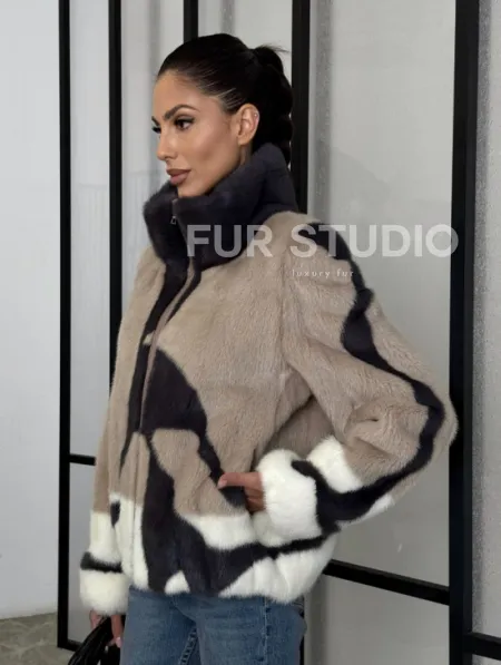 Норковая шуба - бомбер на молнии - фото 7