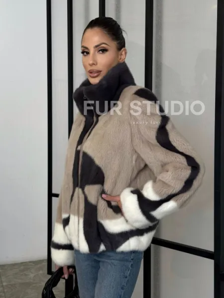 Норковая шуба - бомбер на молнии - фото 12