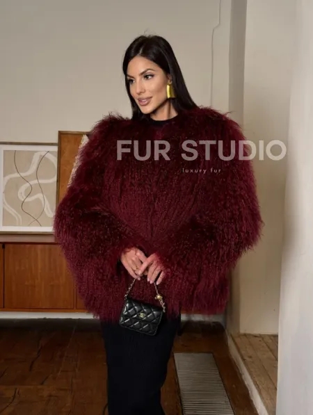 Шуба из меха ламы цвет Burgundy - фото 11