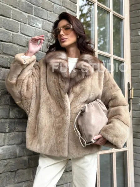 Норковый полушубок - автоледи с куницей - фото 8