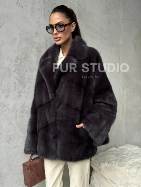 Меховой полушубок из норки  графит - фото 4