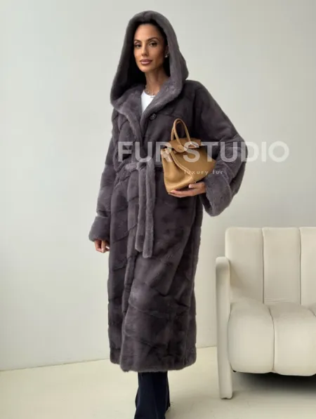 Длинная норковая шуба - капюшон кобра - фото 7