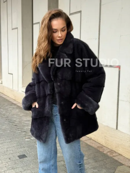 Норковый полушубок - английский воротник - фото 10