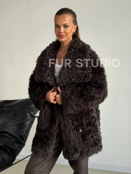 Дублёнка коричневая из овчины - тиградо - фото 7