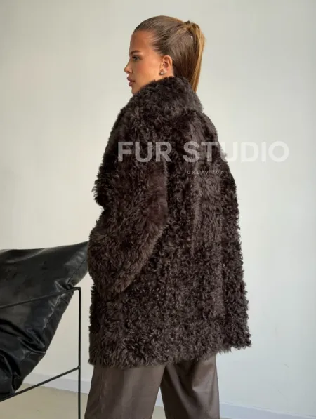 Дублёнка коричневая из овчины - тиградо - фото 5