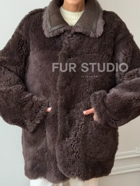 Двухсторонняя дубленка - мех тиградо - фото 3