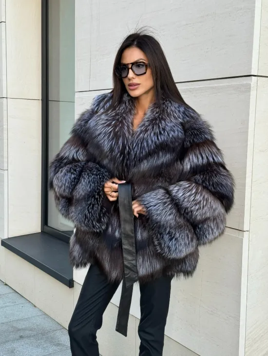 Шуба из чернобурки в натурально-бронзовом цвете, английский воротник - фото 11