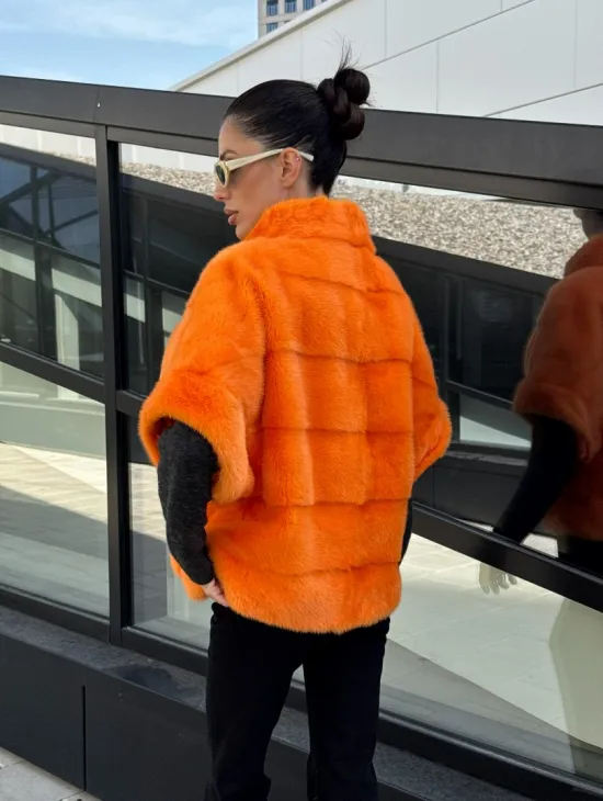 Зимняя куртка-жилет из меха норки цвет Orange - фото 9