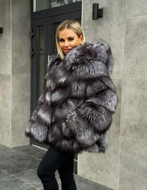 Шуба натуральная из чернобурки с капюшоном - фото 19