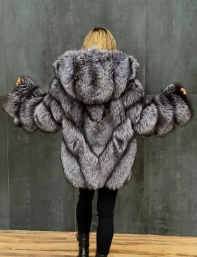 Шуба натуральная из чернобурки с капюшоном - фото 20