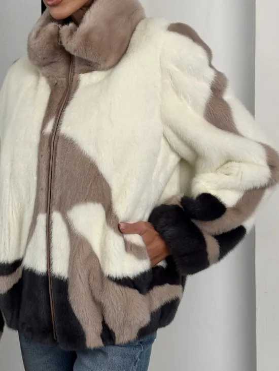Норковый бомбер на молнии стойка воротник - фото 1