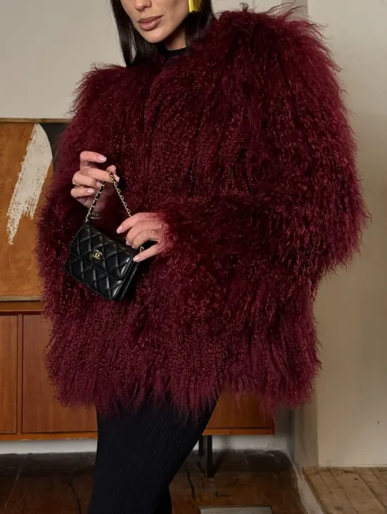 Шуба из меха ламы цвет Burgundy - фото 3