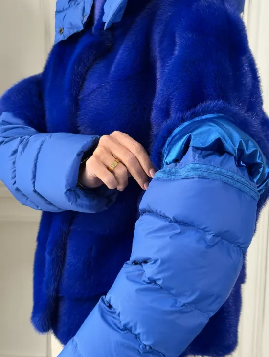 Женский пуховик - жилет норковый трансформер Electric Blue - фото 1
