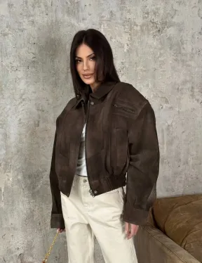 Современный кроп - бомбер из натуральной замши - фото 8