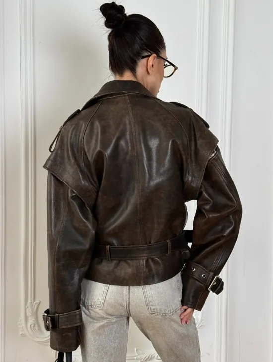 Женская косуха - жилет 2в1 трансформер из натуральной винтажной кожи - фото 5