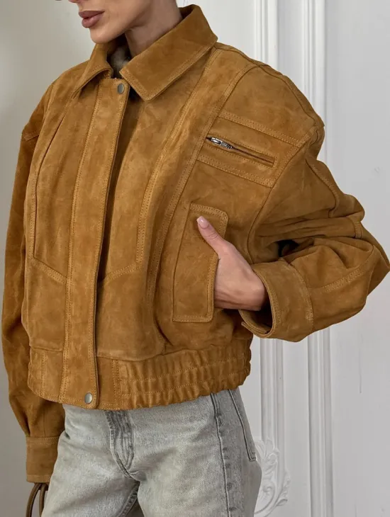 Женская замшевая куртка бомбер Camel  - «High street style» - фото 2