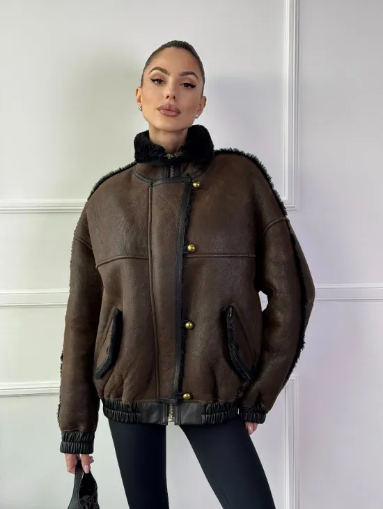 Бомбер - дубленка из натуральной овчины керли 
