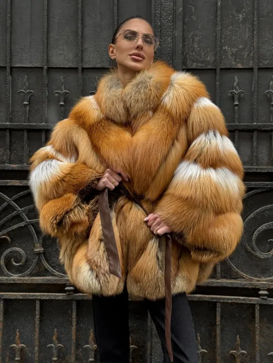 Шуба - пончо из меха рыжей (огненной) лисы - фото 8