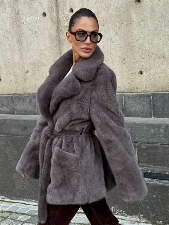 Норковая шуба лавандового цвета - VELVET - фото 0