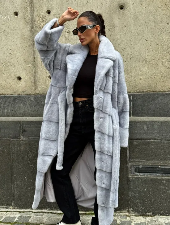 Длинная шуба из голубой скандинавской норки - фото 7