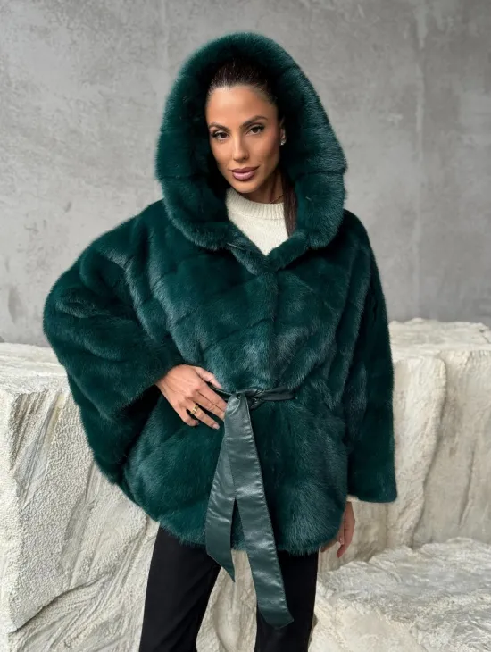 Норковый полушубок с капюшоном - фото 9