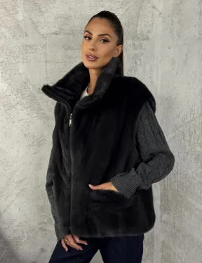 Норковая жилетка - графит - фото 6