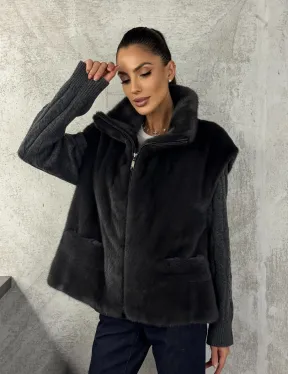 Норковая жилетка - графит - фото 9