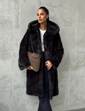 Норковая женская шуба с капюшоном - фото 7