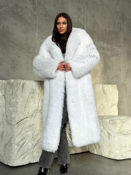 Длинная шуба из белой арктической лисы - пошив в роспуск - фото 7