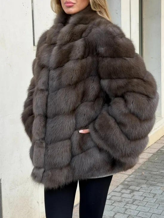 Шуба из куницы в цвете соболь - рукава косичкой - фото 2