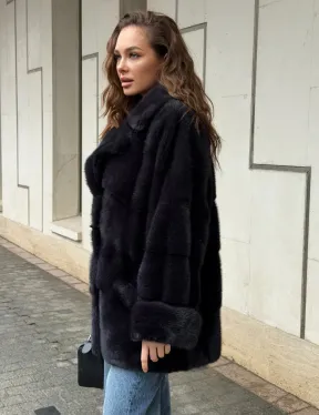 Норковый полушубок - английский воротник - фото 7