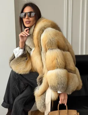 Шуба - пончо из лисы с поясом - фото 11