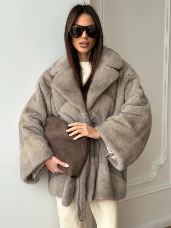 Норковый полушубок в натуральном цвете Silver - фото 10