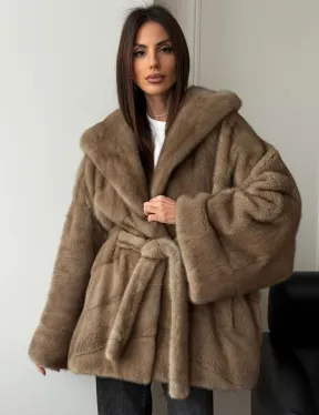 Норковая шуба пастель с капюшоном - фото 9