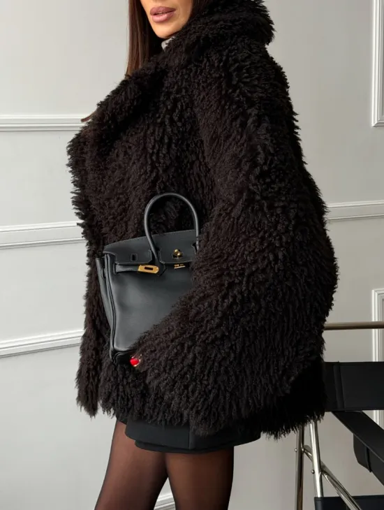 Коричневая дубленка из меха Тиградо - фото 3