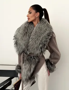 Полупальто с мехом чернобурки - фото 5