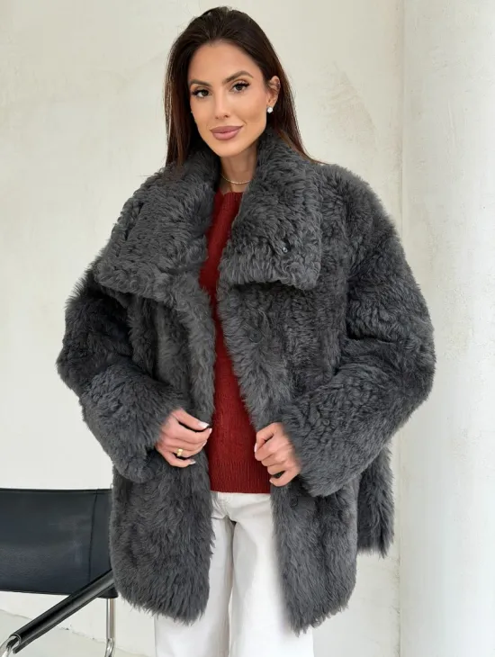 Серая дубленка из тиградо - фото 0