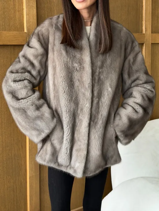 Норковый жакет в натуральном сером цвете - фото 2
