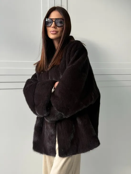 Женский норковый полушубок с V - образным воротником - фото 11