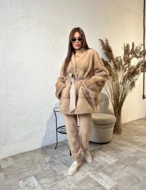 Полушубок из меха норки NAFA MINK в натуральном цвете пастель - фото 4