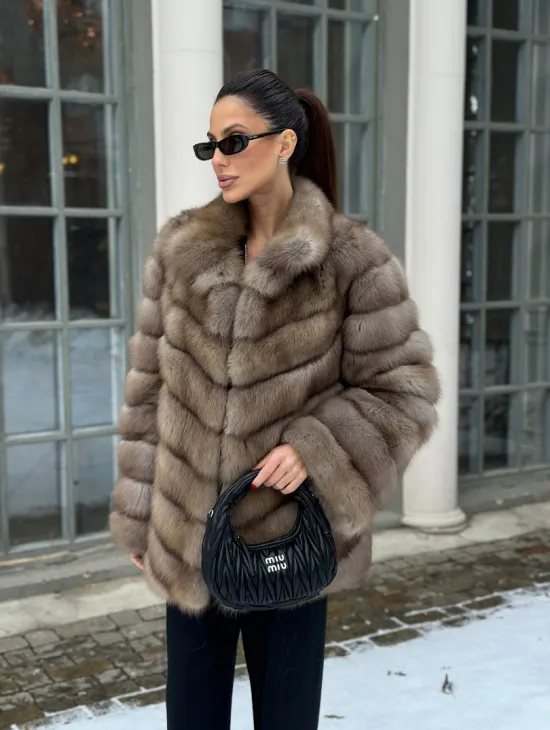 Шуба из меха куницы - цвет трюфель - фото 2