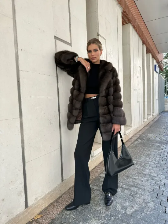 Полушубок - жакет из меха соболя английский воротник - фото 5