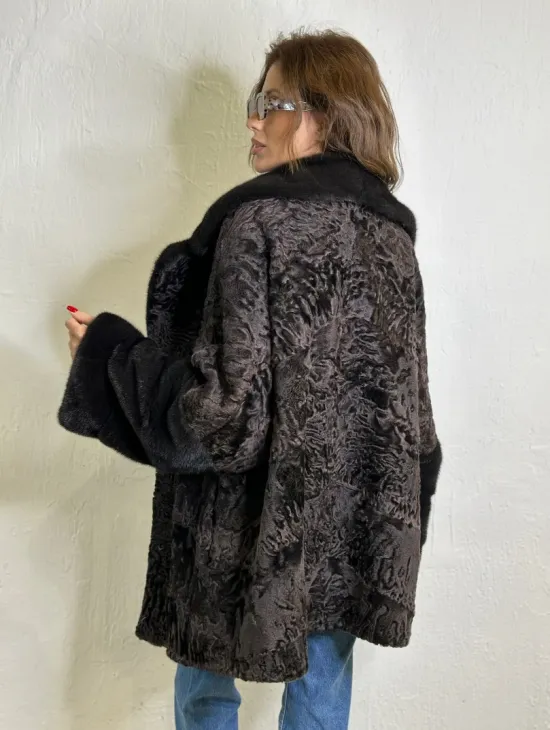 Кимоно каракульча английский воротник паркет - коричневый - фото 2