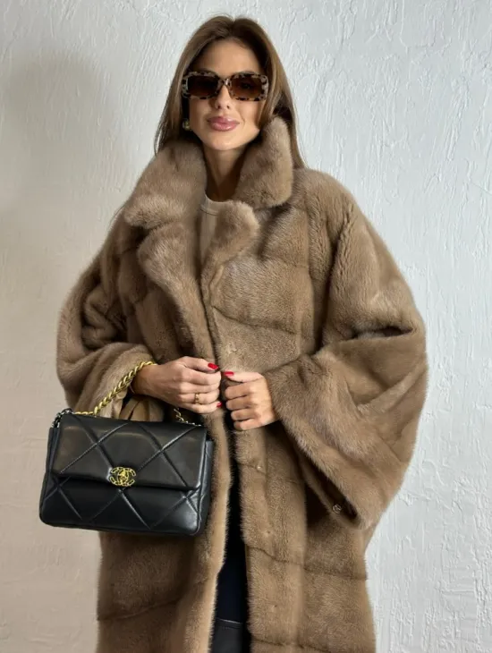 Роскошное манто из аукционной норки - цвет пастель - фото 0