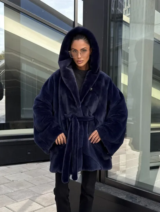 Шуба летучая мышь с капюшоном цвет аквамарин - паркетная раскладка - фото 19