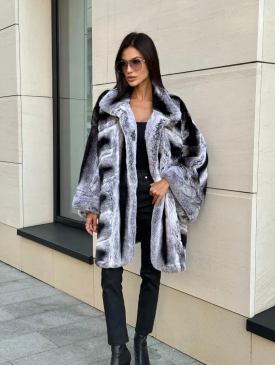 Шуба из кролика рекс стойка воротник - цвет шиншилла - фото 8