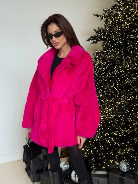 Норка роспуск английский воротник летучка - цвет фуксия - фото 1