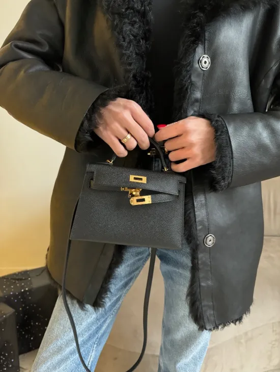 Двусторонняя дублёнка, мех тиградо - цвет черный - фото 1