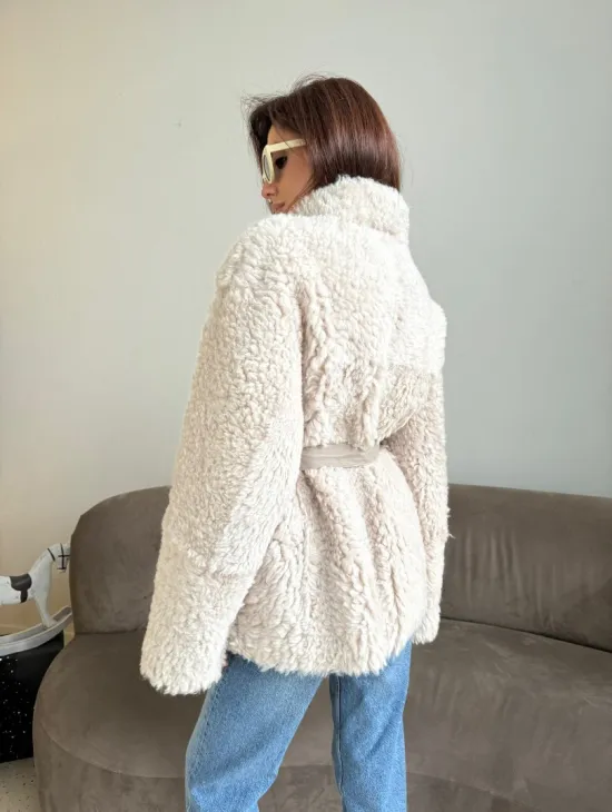 Дубленка двусторонняя из натурального меха тиградо - стойка воротник - фото 6