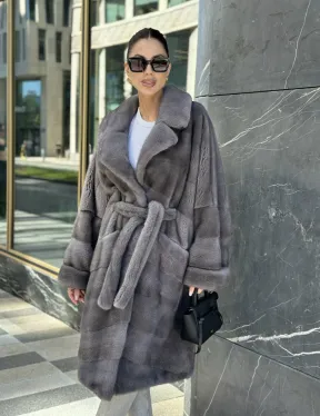 Норковая шуба в цвете сапфир - фото 6